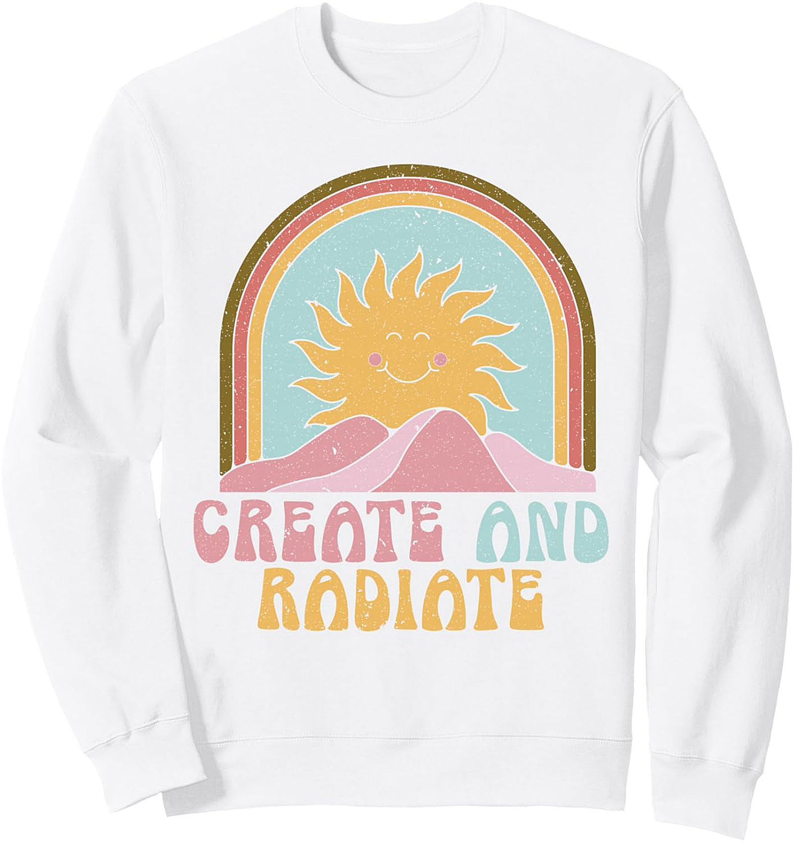Retro Create and Radiate Graphic Sweatshirt - Boho Sun Crewneck
