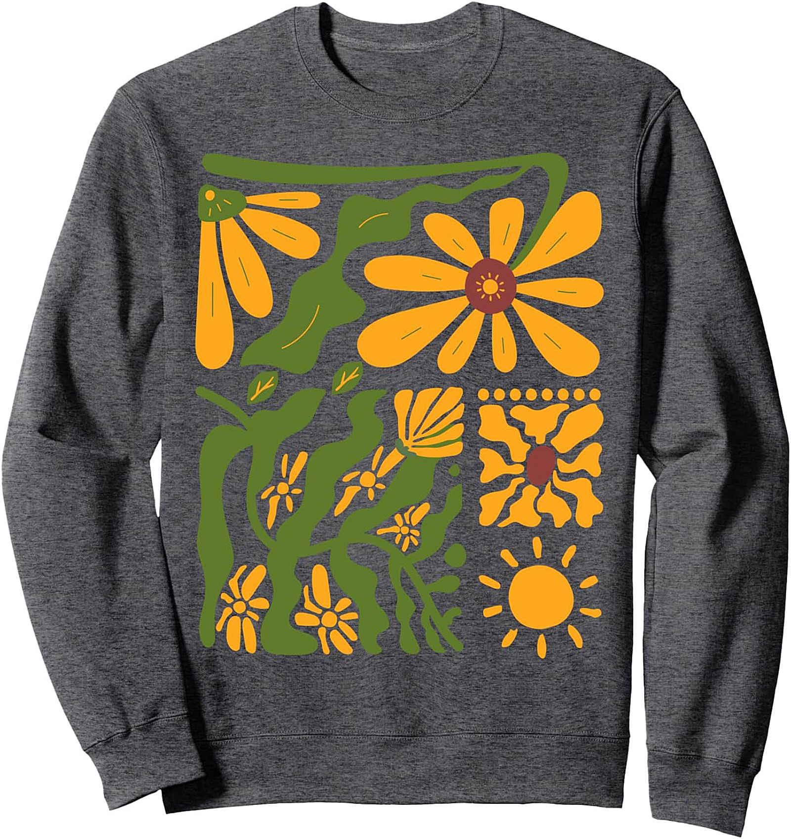 Retro Floral Sun Graphic Sweatshirt - Boho 70s Style Crewneck
