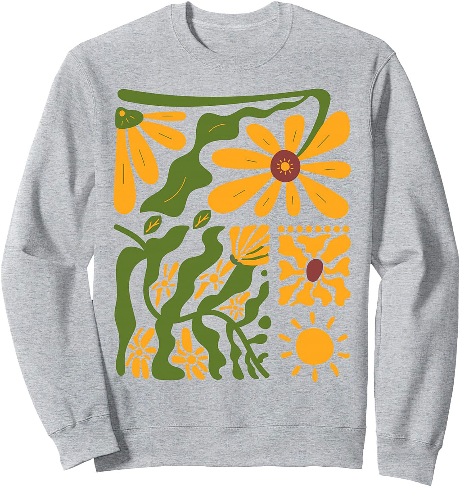Retro Floral Sun Graphic Sweatshirt - Boho 70s Style Crewneck