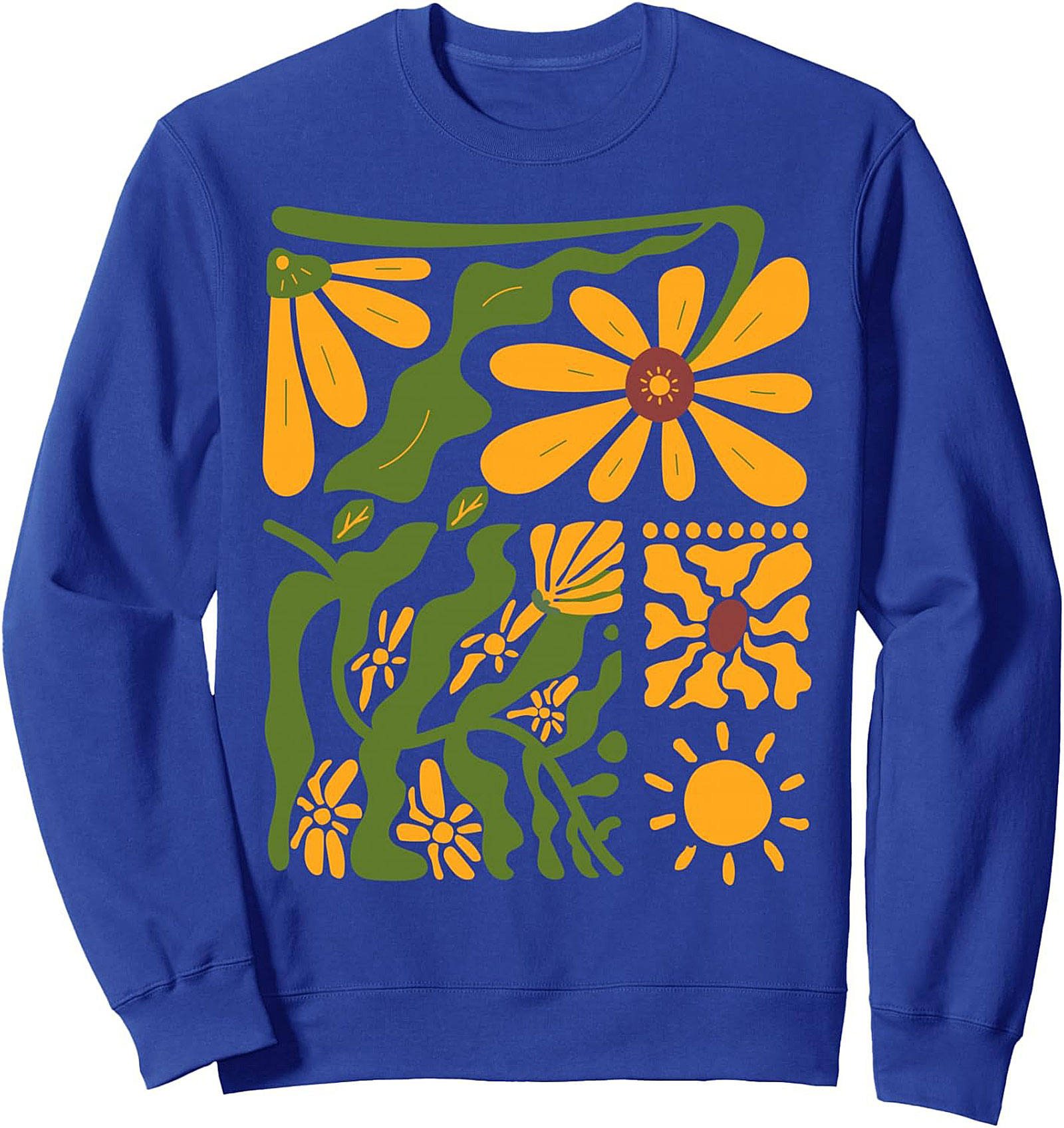 Retro Floral Sun Graphic Sweatshirt - Boho 70s Style Crewneck