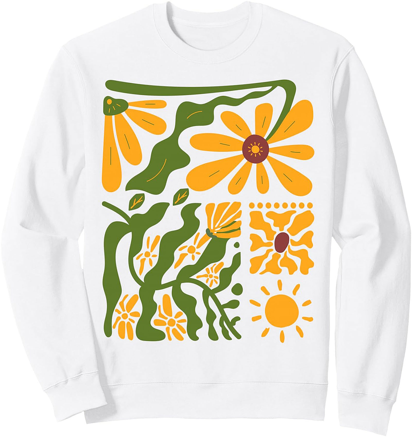 Retro Floral Sun Graphic Sweatshirt - Boho 70s Style Crewneck