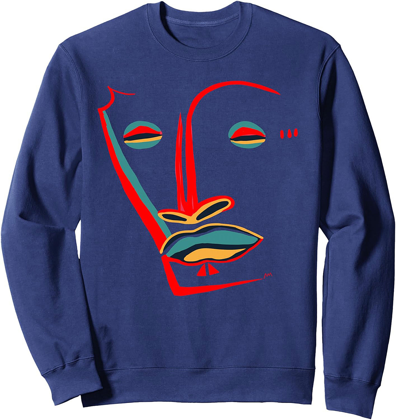 Abstract Tribal Face Graphic Sweatshirt - Modern Art Crewneck