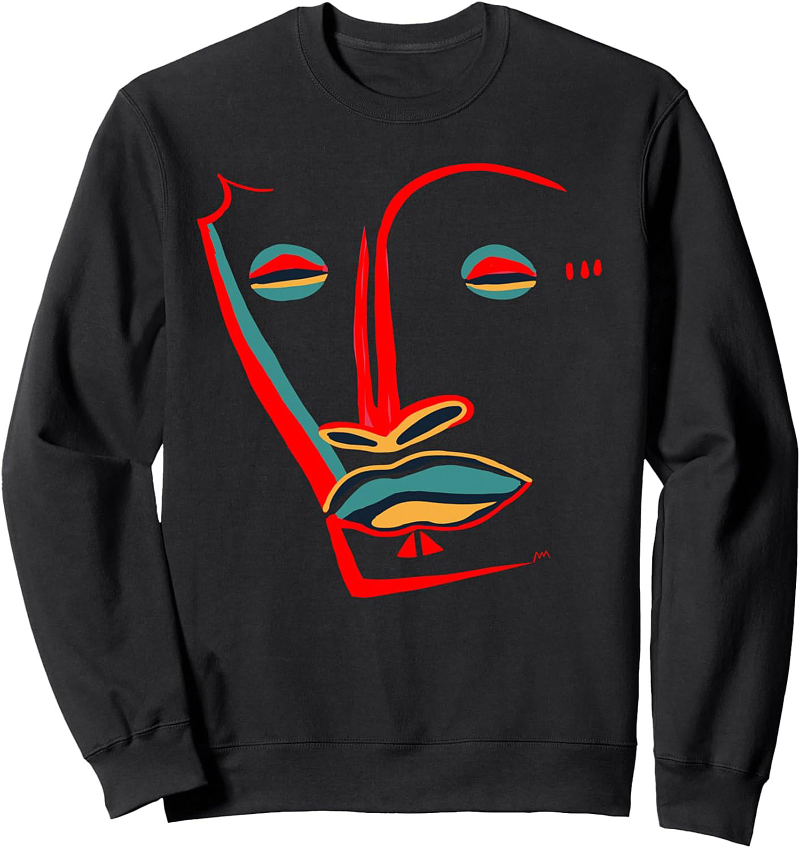 Abstract Tribal Face Graphic Sweatshirt - Modern Art Crewneck