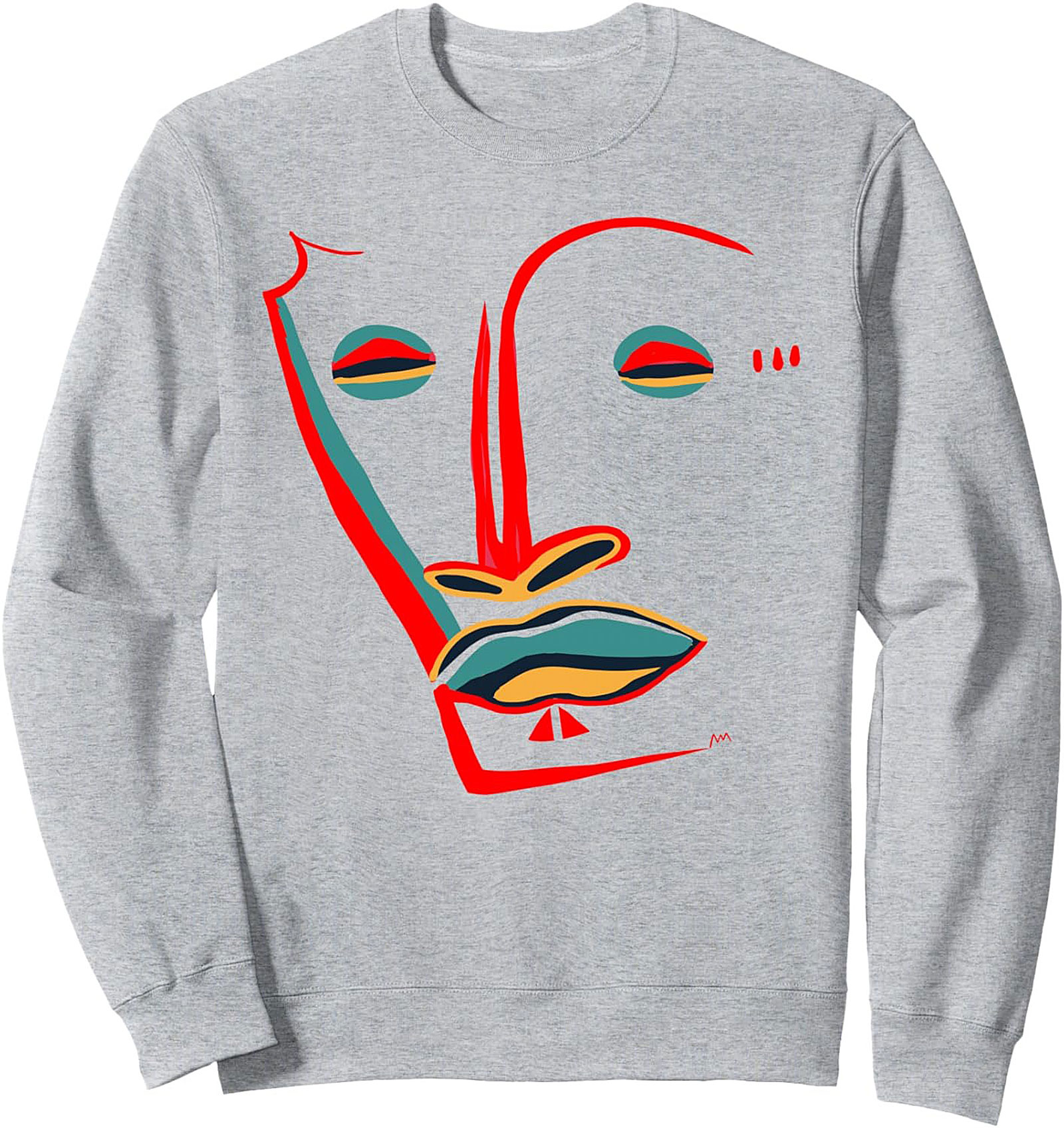 Abstract Tribal Face Graphic Sweatshirt - Modern Art Crewneck