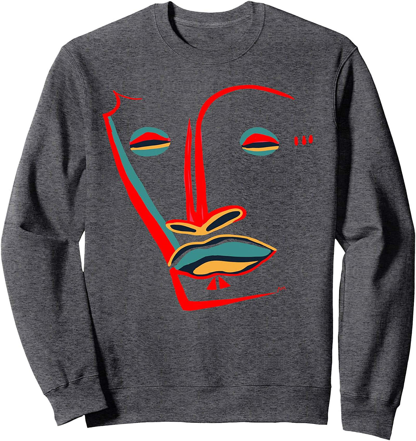 Abstract Tribal Face Graphic Sweatshirt - Modern Art Crewneck
