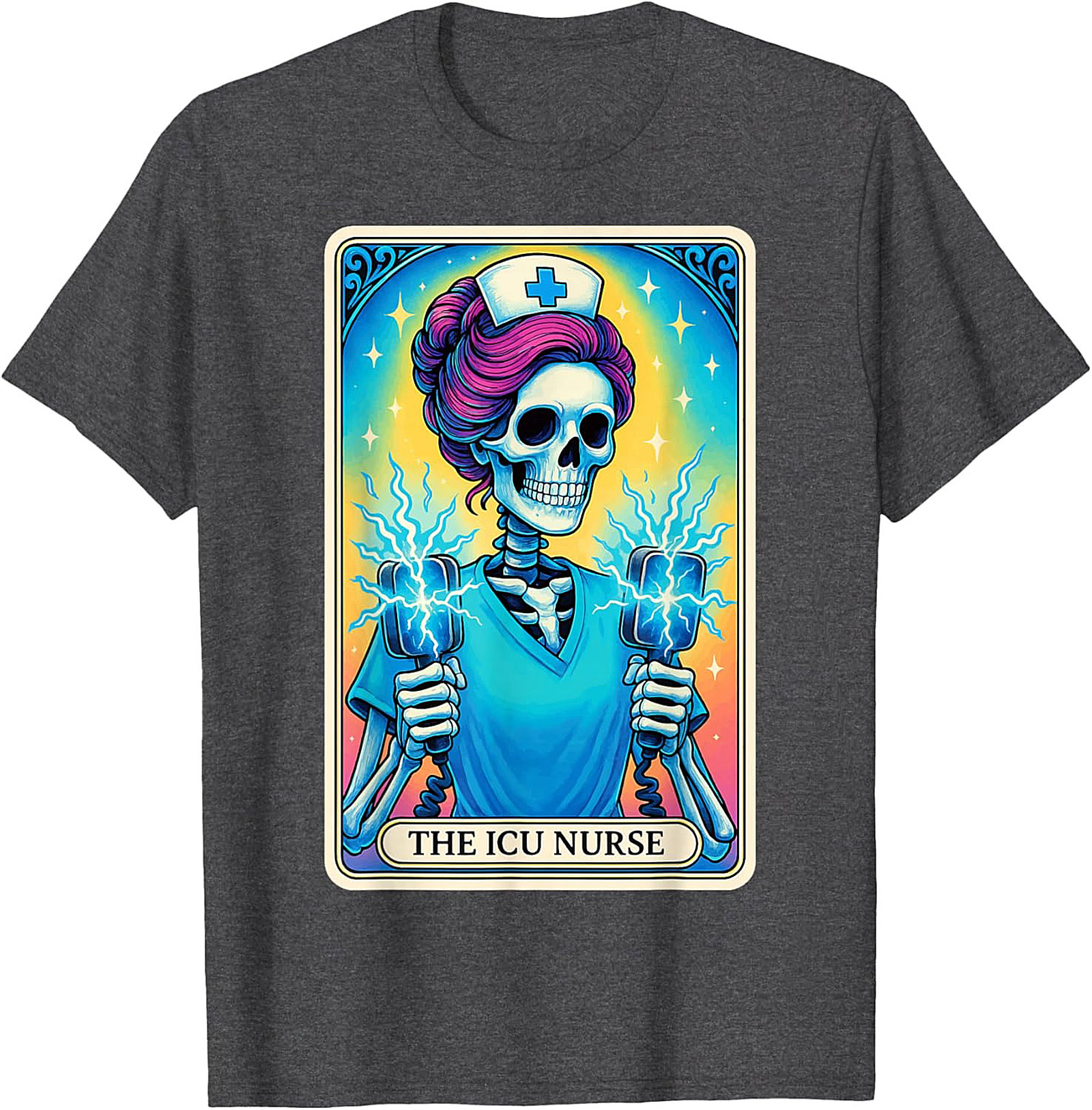 ICU Nurse Tarot Skeleton T-shirt Funny Nursing Graphic Tee
