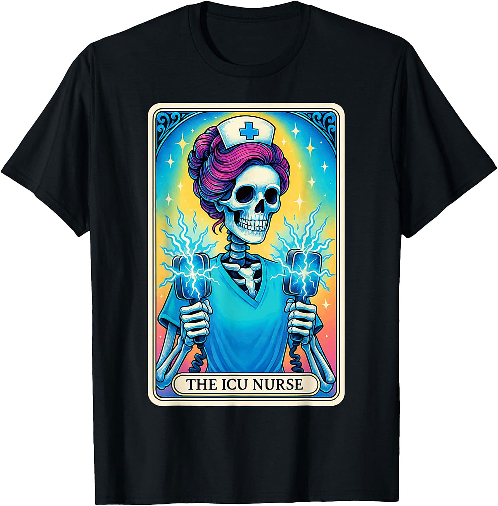 ICU Nurse Tarot Skeleton T-shirt Funny Nursing Graphic Tee