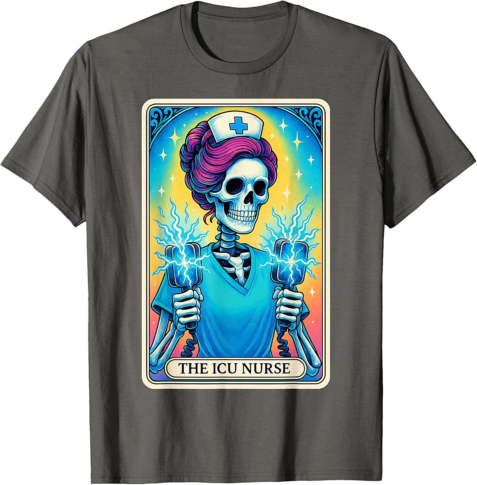 ICU Nurse Tarot Skeleton T-shirt Funny Nursing Graphic Tee