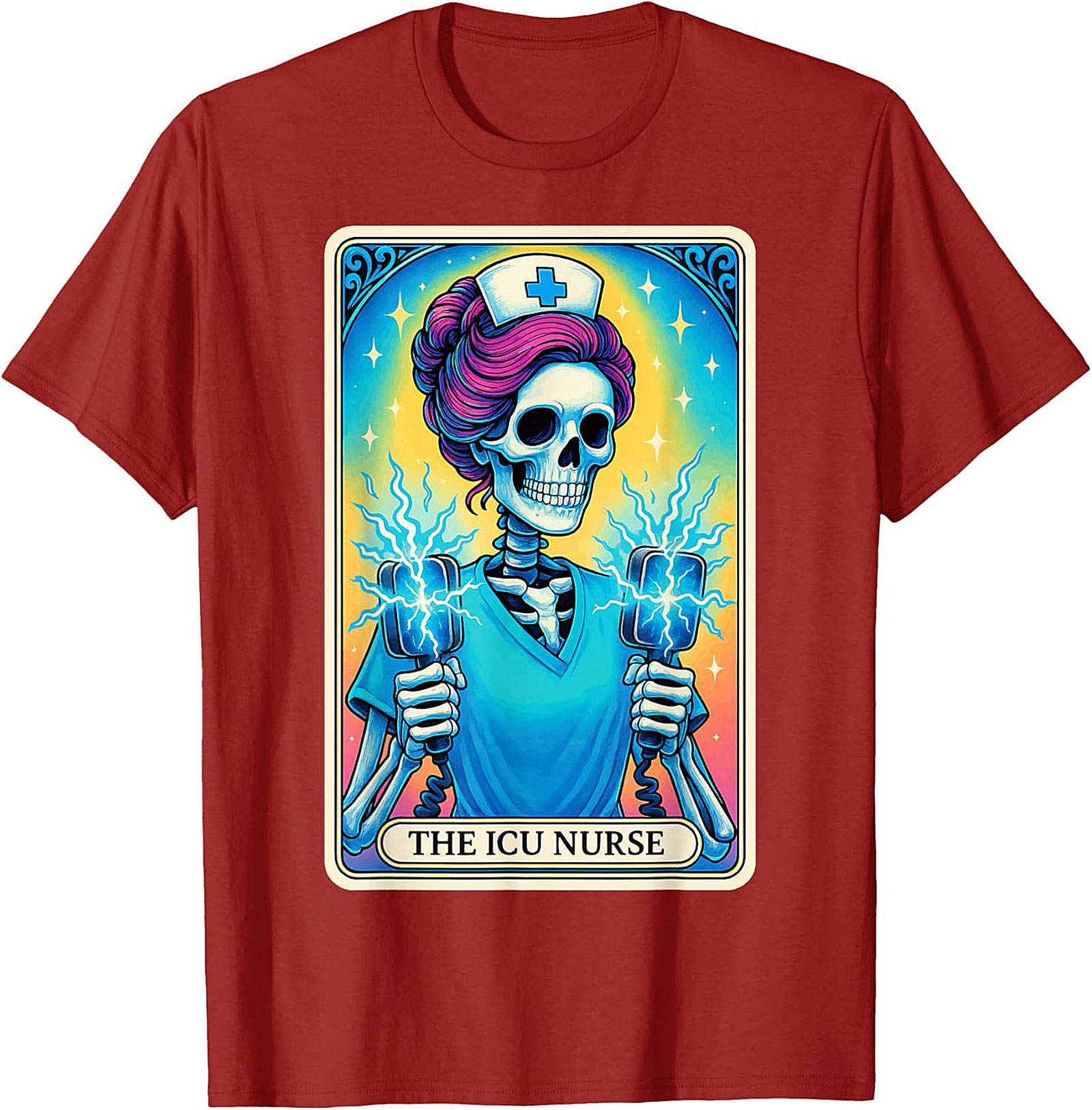 ICU Nurse Tarot Skeleton T-shirt Funny Nursing Graphic Tee