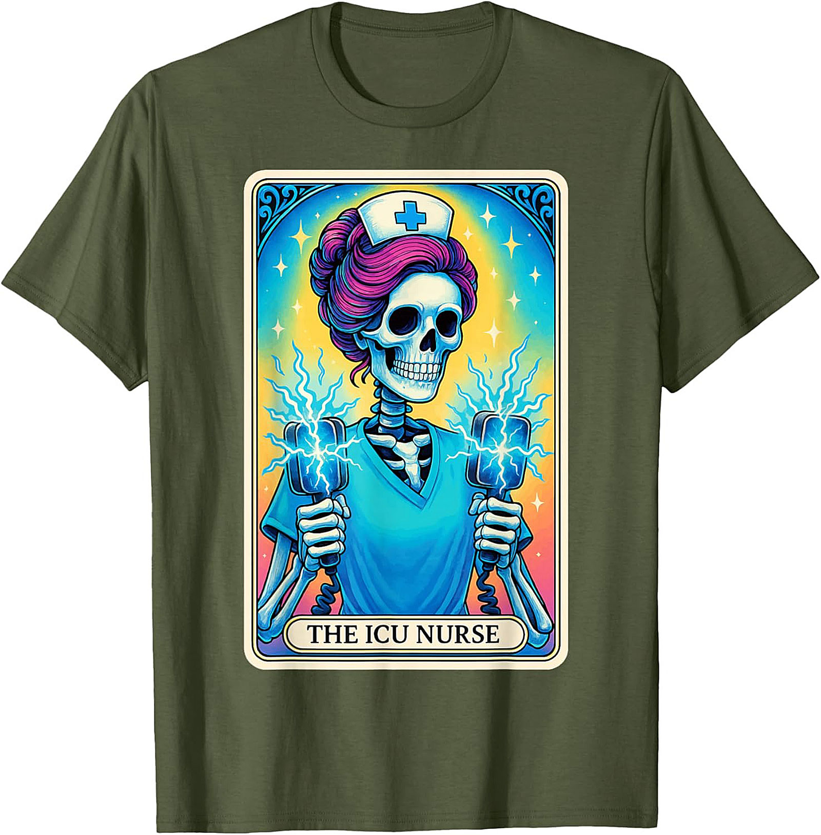ICU Nurse Tarot Skeleton T-shirt Funny Nursing Graphic Tee