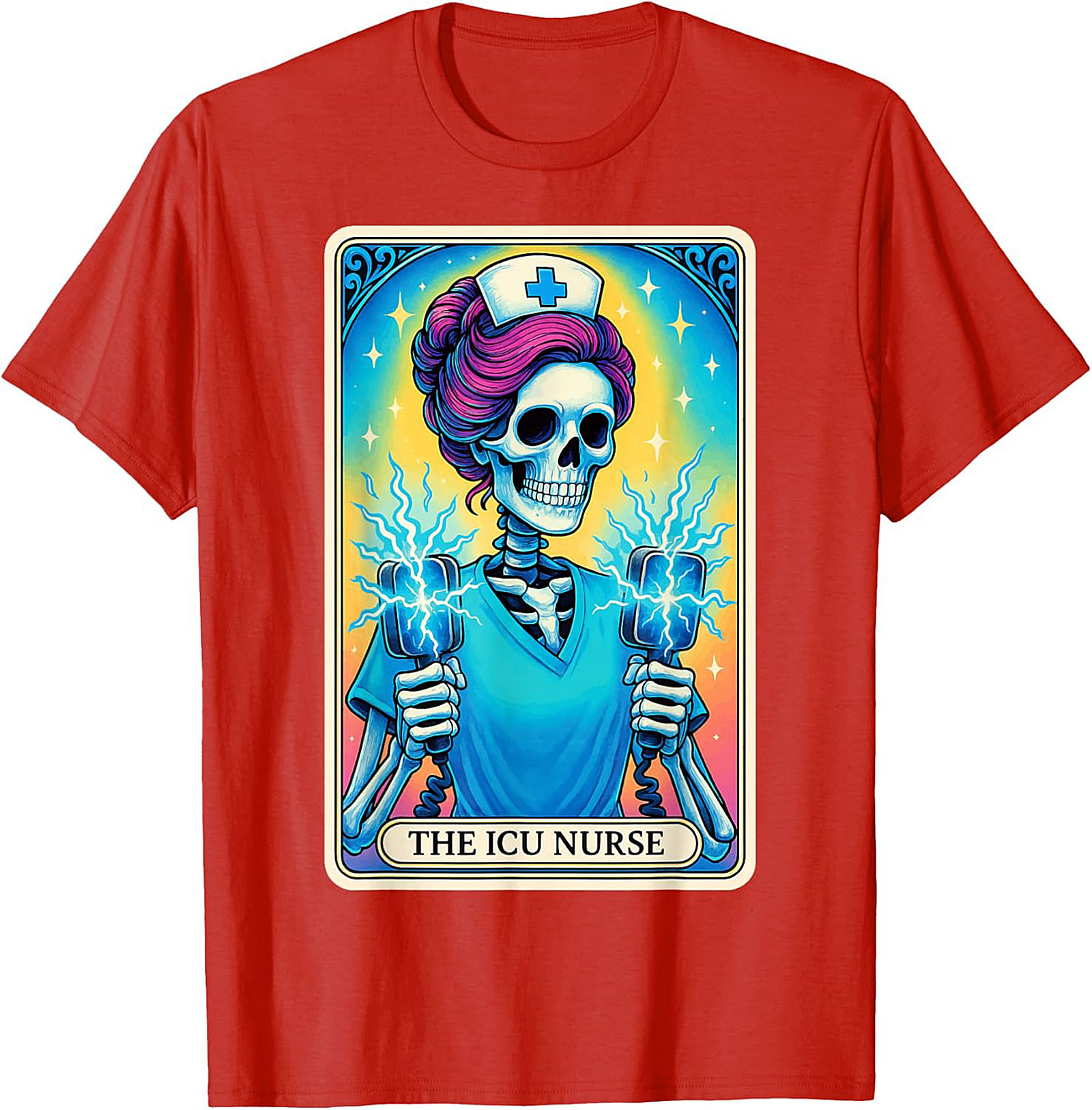 ICU Nurse Tarot Skeleton T-shirt Funny Nursing Graphic Tee