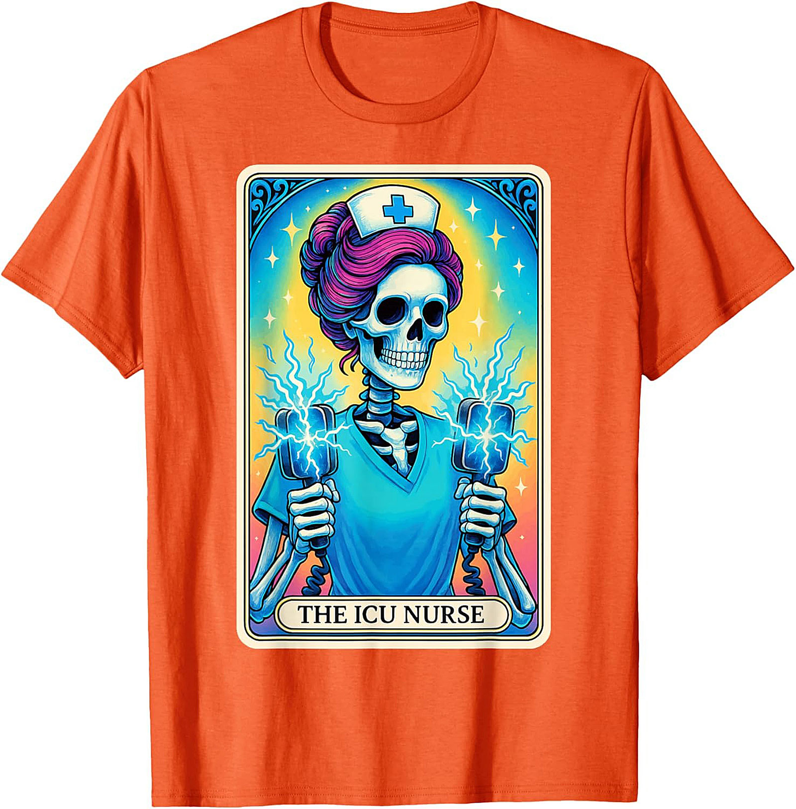 ICU Nurse Tarot Skeleton T-shirt Funny Nursing Graphic Tee