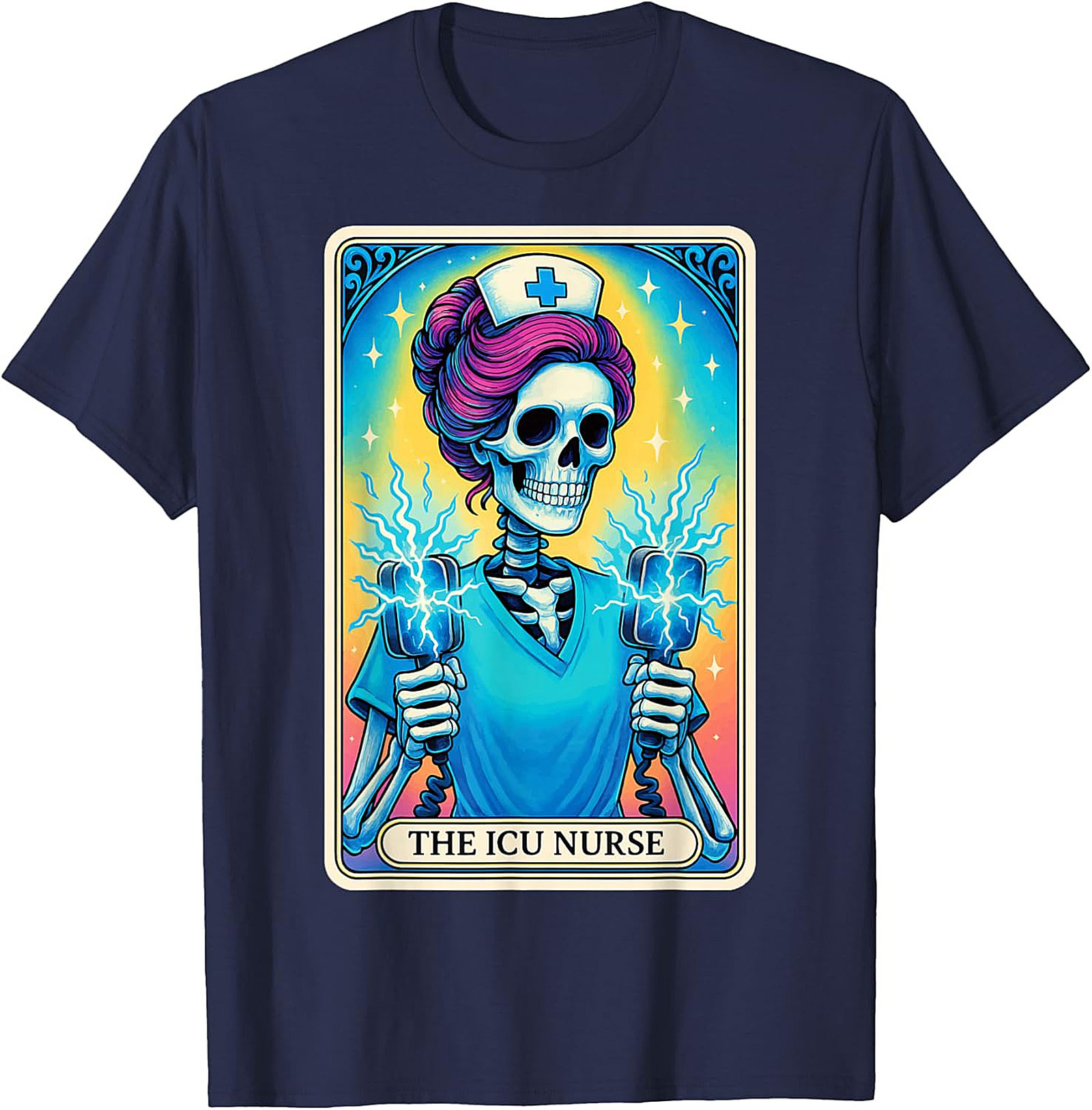 ICU Nurse Tarot Skeleton T-shirt Funny Nursing Graphic Tee
