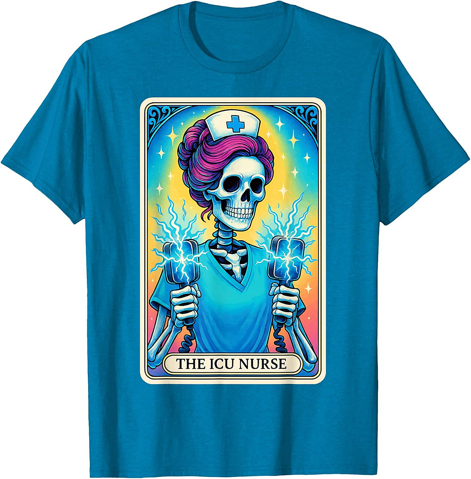ICU Nurse Tarot Skeleton T-shirt Funny Nursing Graphic Tee