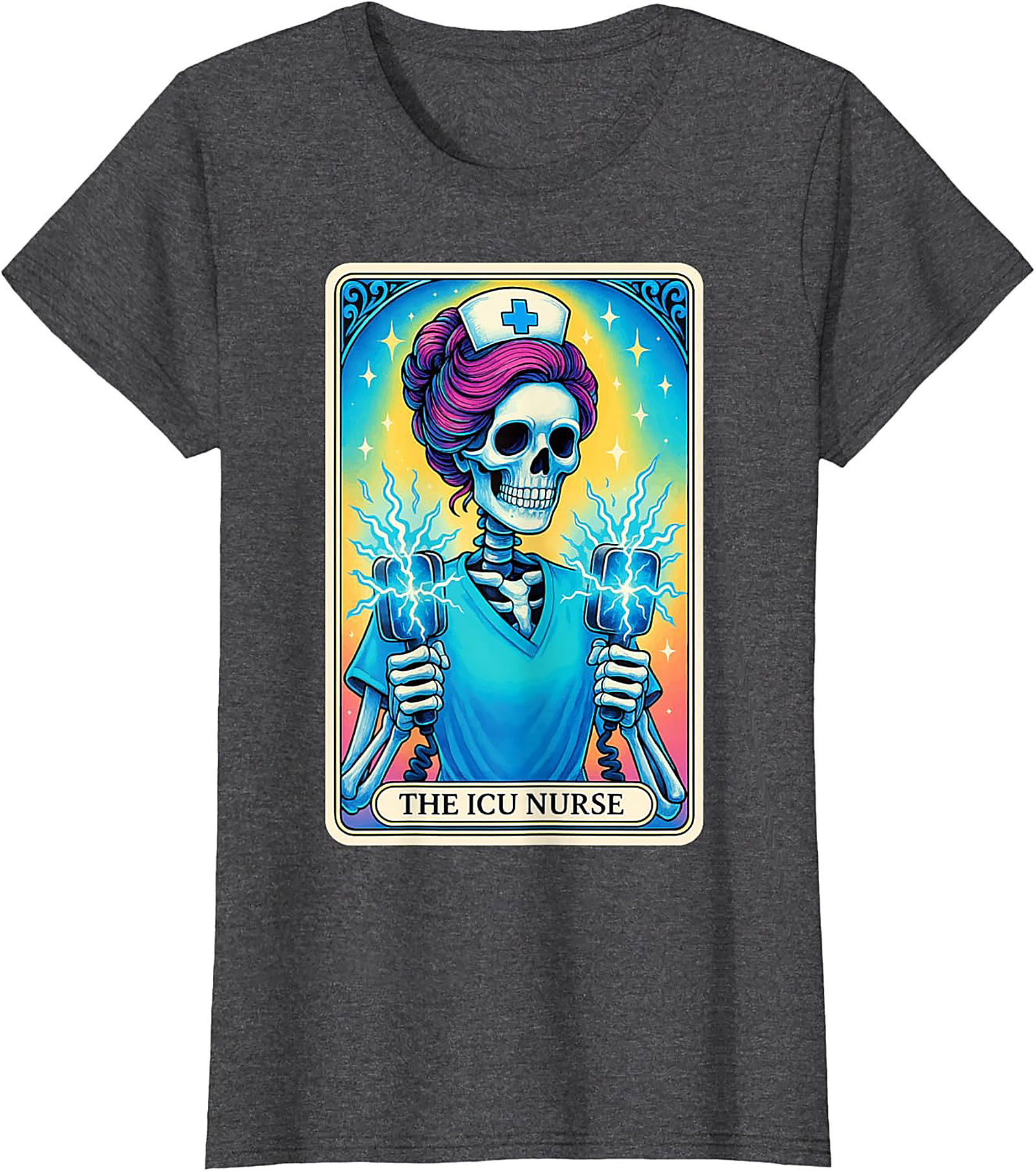 ICU Nurse Tarot Skeleton T-shirt Funny Nursing Graphic Tee