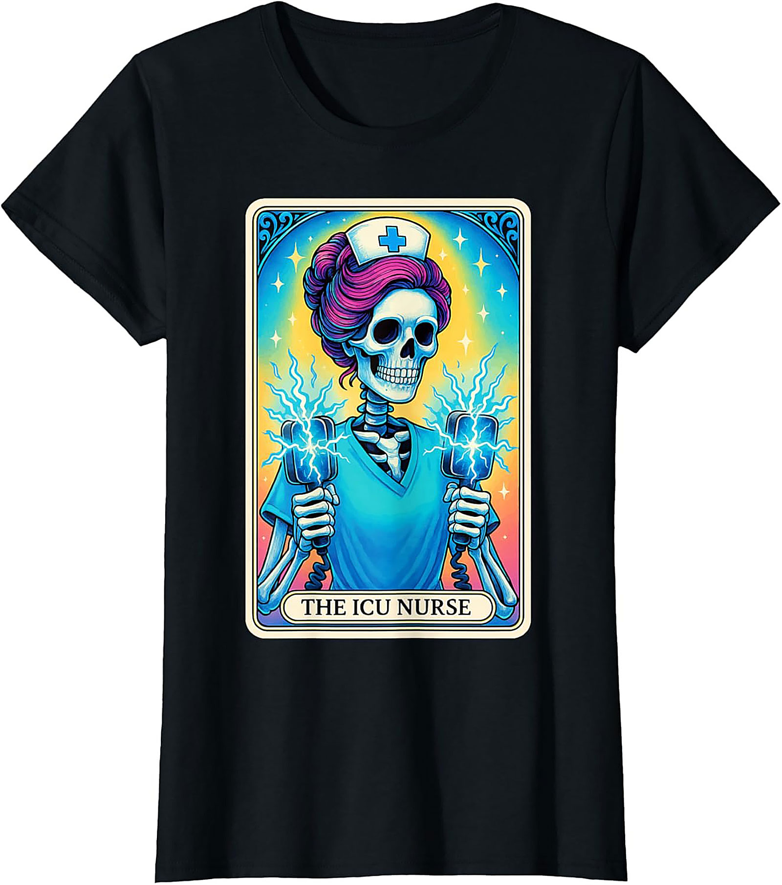 ICU Nurse Tarot Skeleton T-shirt Funny Nursing Graphic Tee