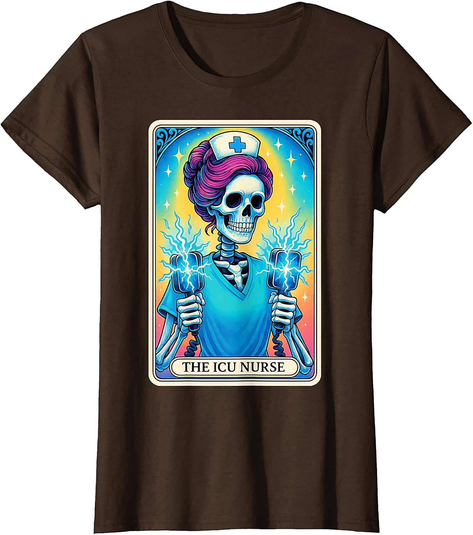 ICU Nurse Tarot Skeleton T-shirt Funny Nursing Graphic Tee
