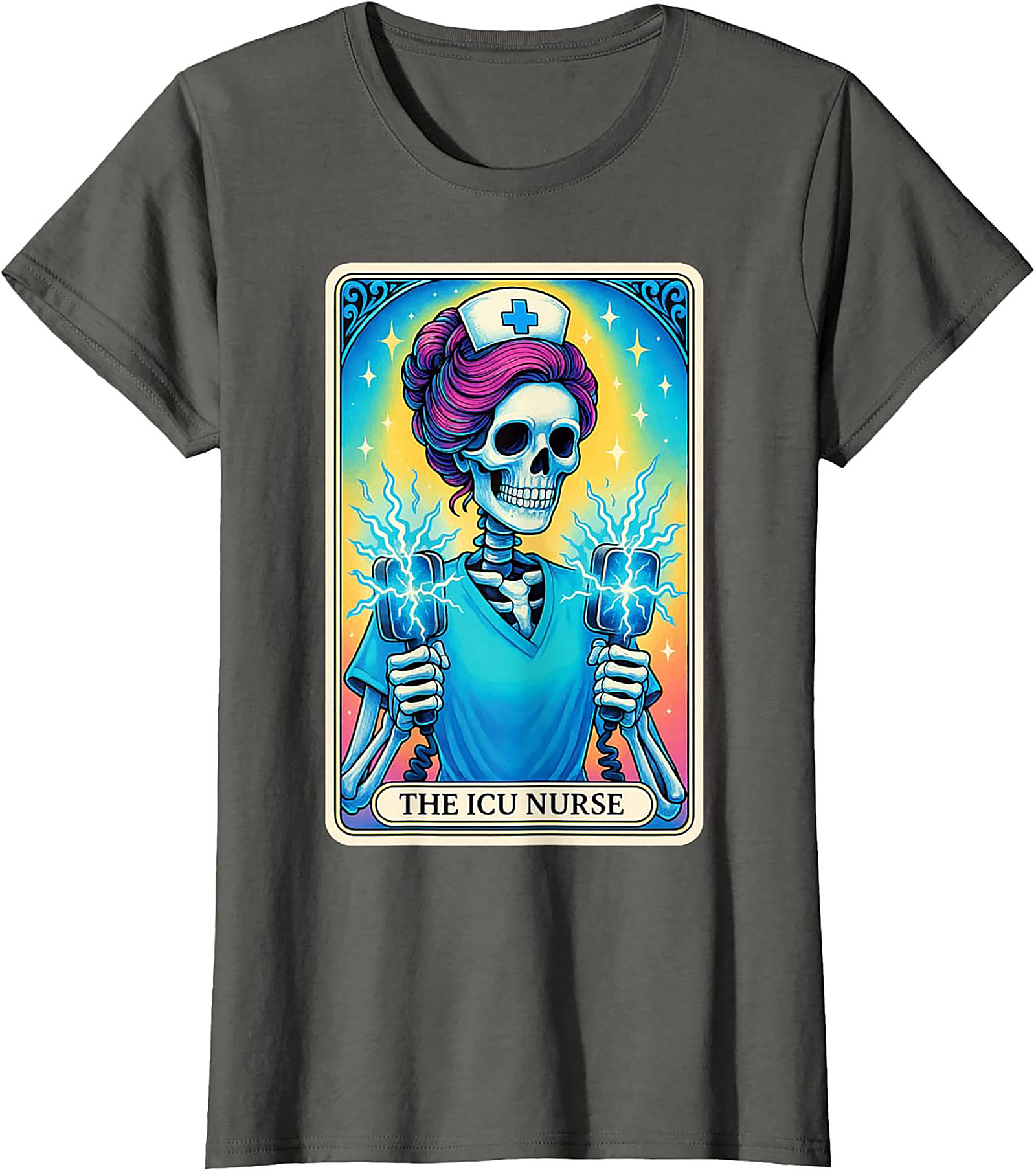 ICU Nurse Tarot Skeleton T-shirt Funny Nursing Graphic Tee