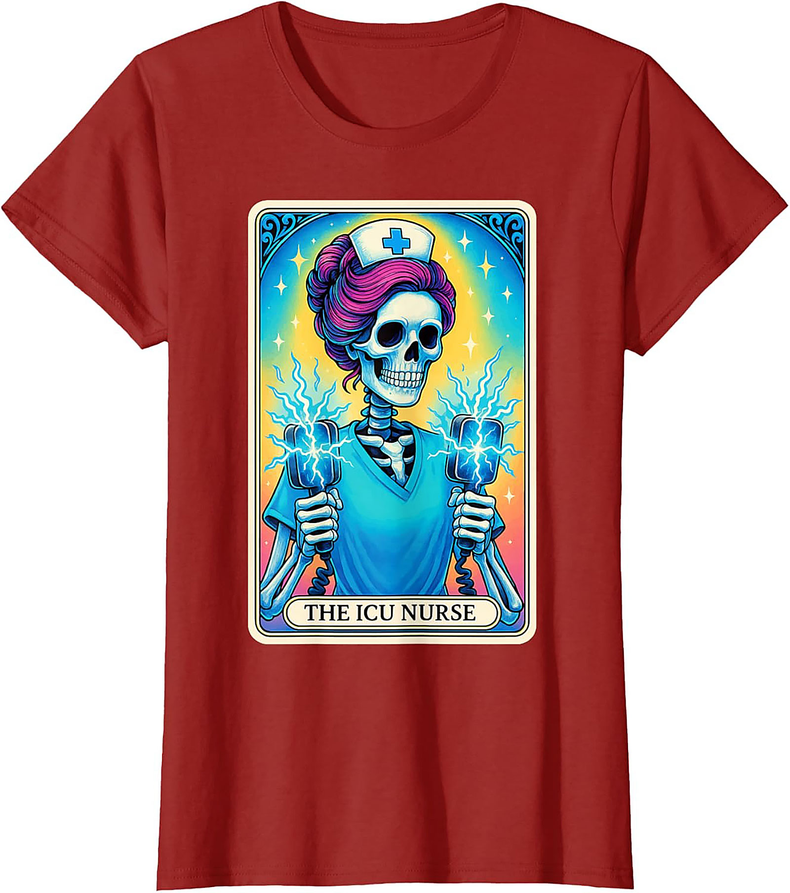 ICU Nurse Tarot Skeleton T-shirt Funny Nursing Graphic Tee