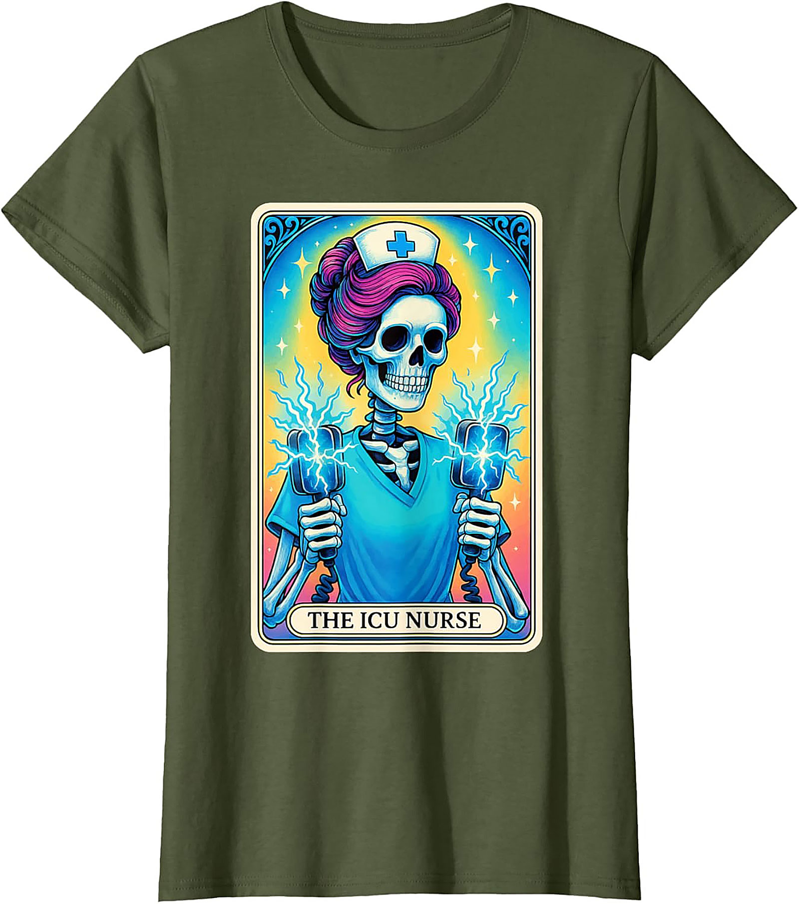 ICU Nurse Tarot Skeleton T-shirt Funny Nursing Graphic Tee
