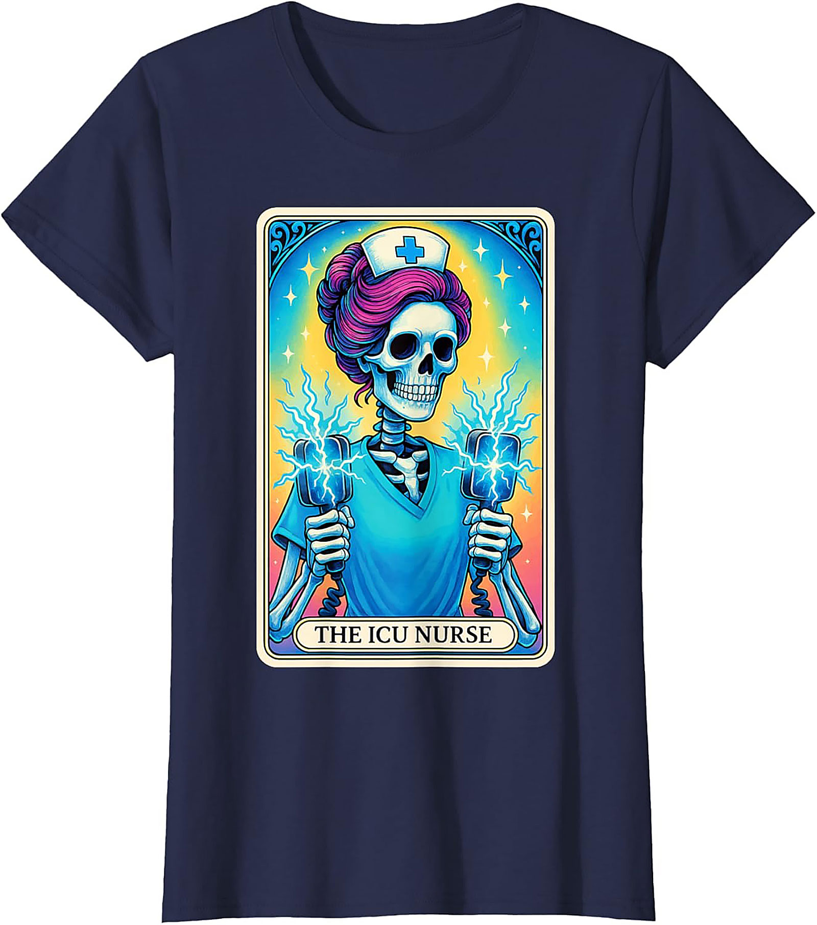 ICU Nurse Tarot Skeleton T-shirt Funny Nursing Graphic Tee