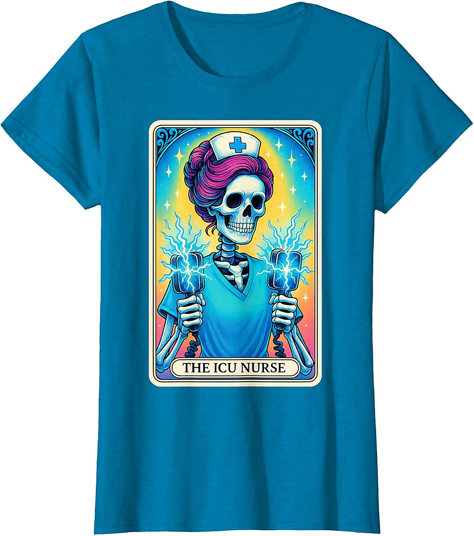 ICU Nurse Tarot Skeleton T-shirt Funny Nursing Graphic Tee