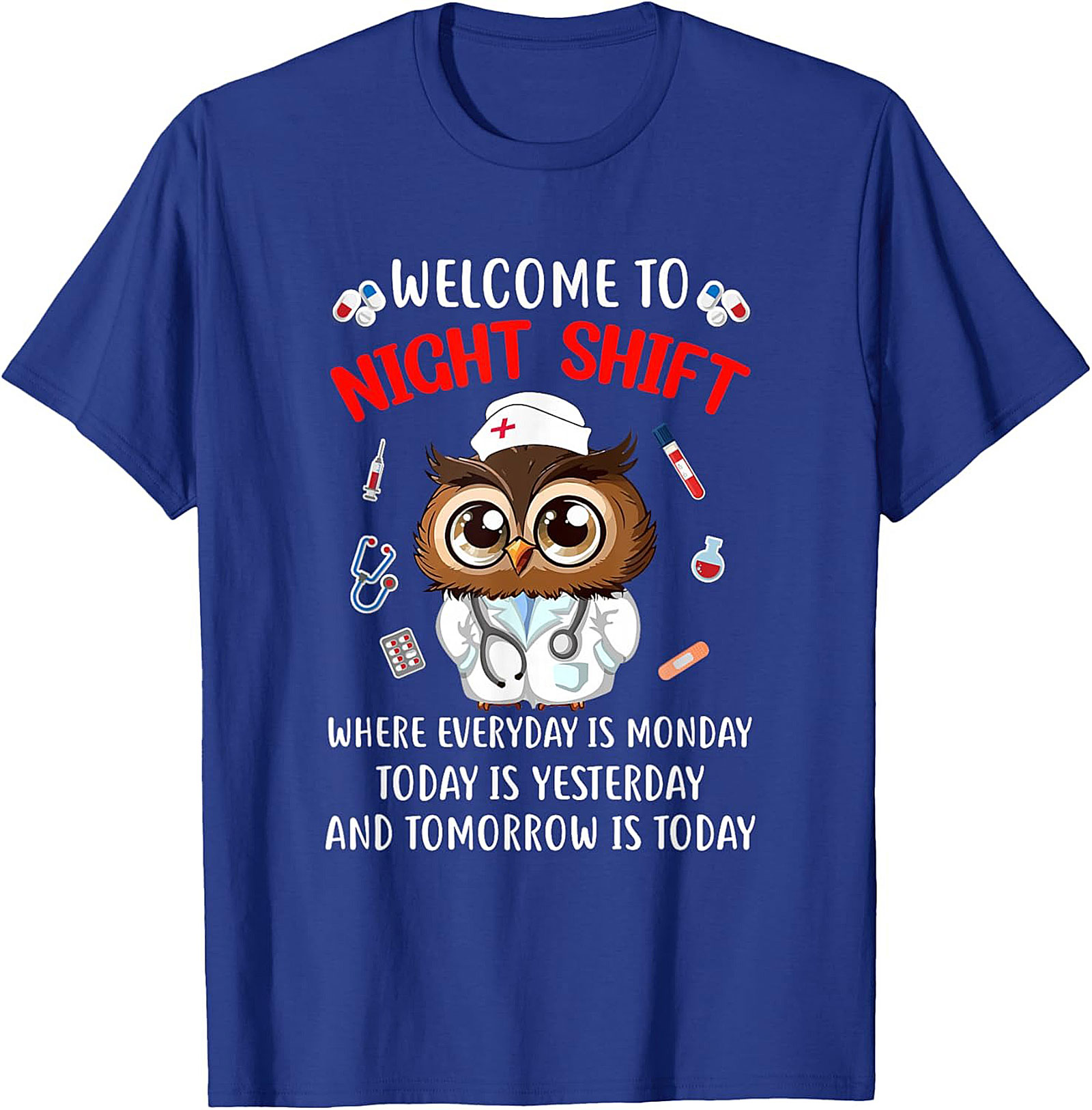 Funny Night Shift Owl Nurse T-Shirt Relatable Graphic Tee