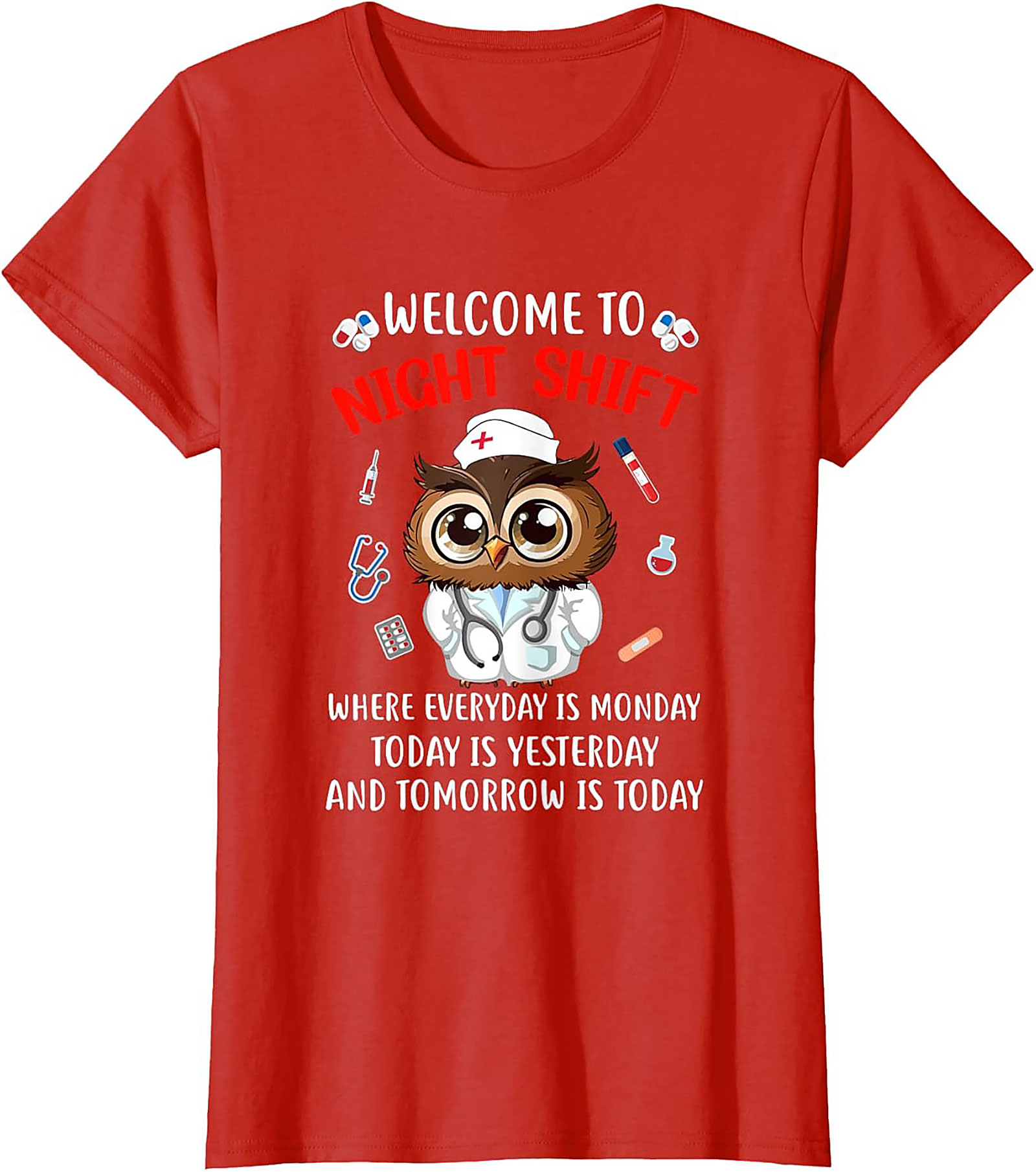 Funny Night Shift Owl Nurse T-Shirt Relatable Graphic Tee