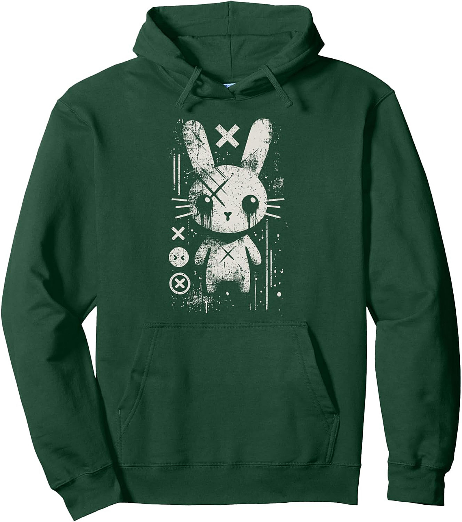 Grunge Bunny Graphic Hoodie - Creepy Cute Streetwear Pullover