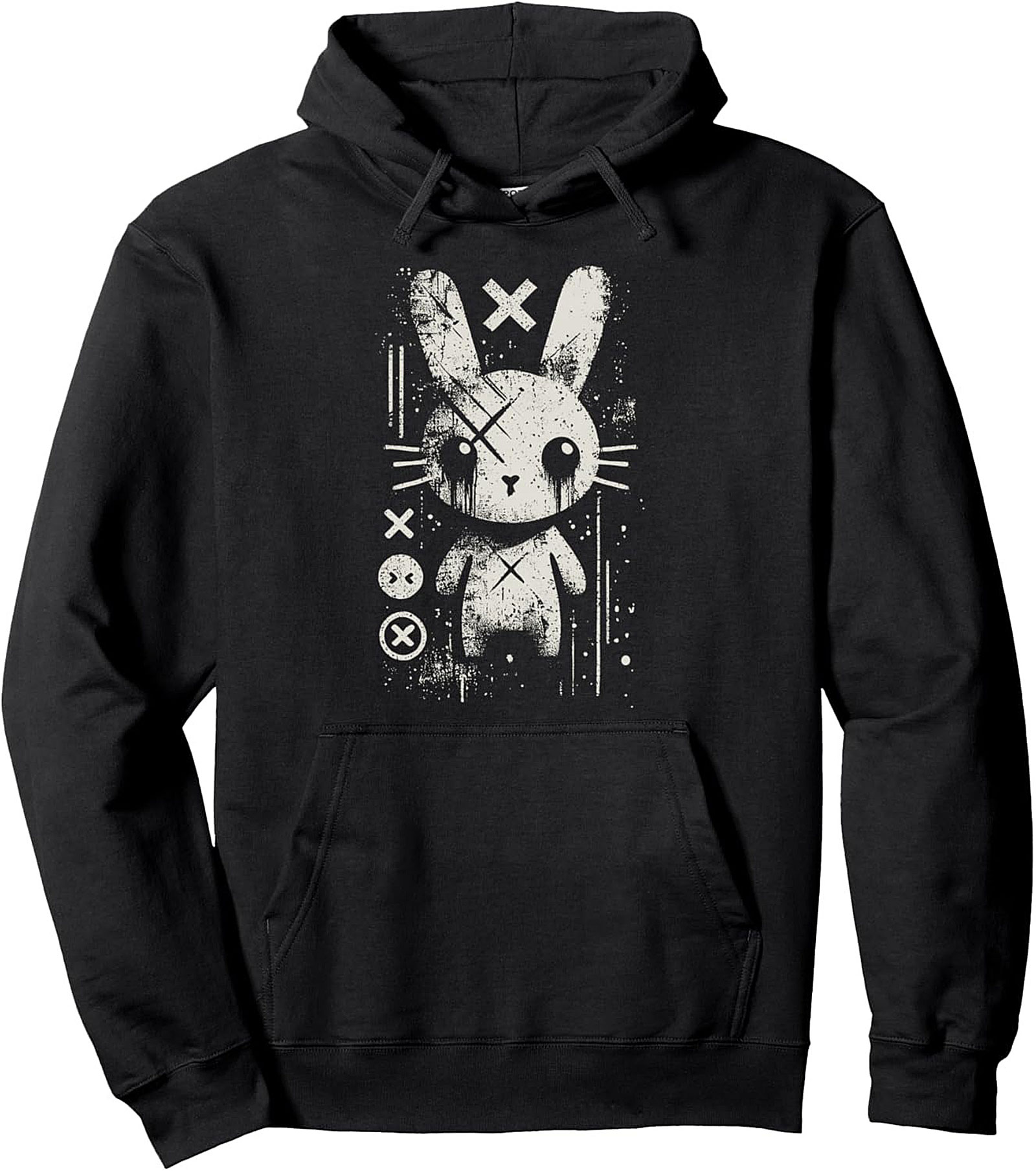 Grunge Bunny Graphic Hoodie - Creepy Cute Streetwear Pullover