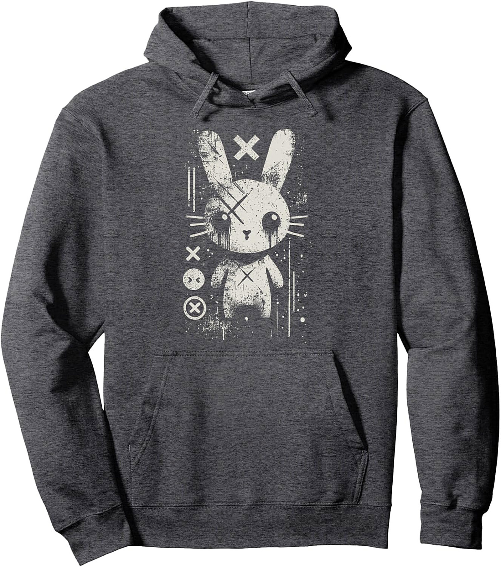 Grunge Bunny Graphic Hoodie - Creepy Cute Streetwear Pullover