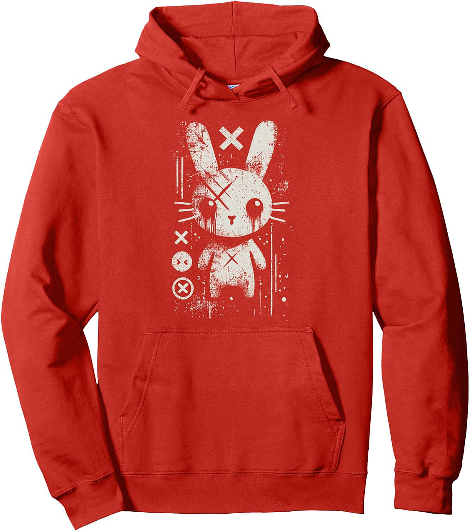 Grunge Bunny Graphic Hoodie - Creepy Cute Streetwear Pullover