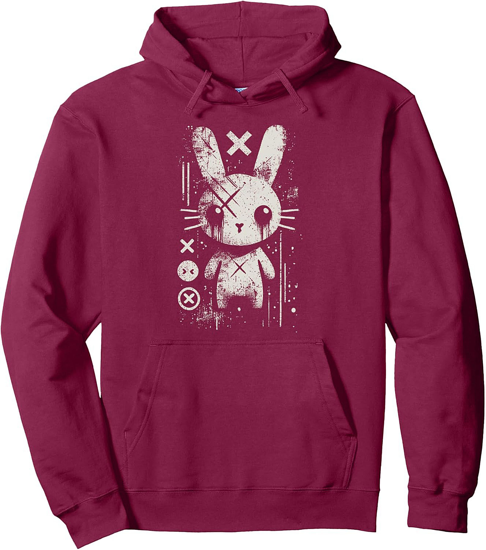 Grunge Bunny Graphic Hoodie - Creepy Cute Streetwear Pullover
