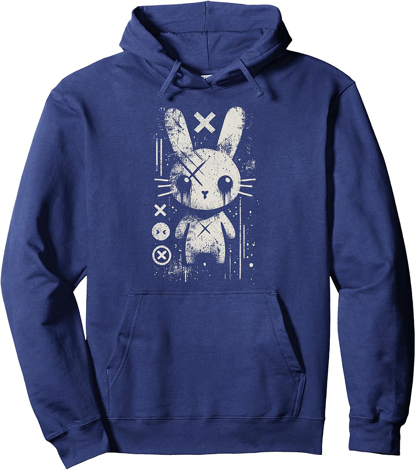 Grunge Bunny Graphic Hoodie - Creepy Cute Streetwear Pullover