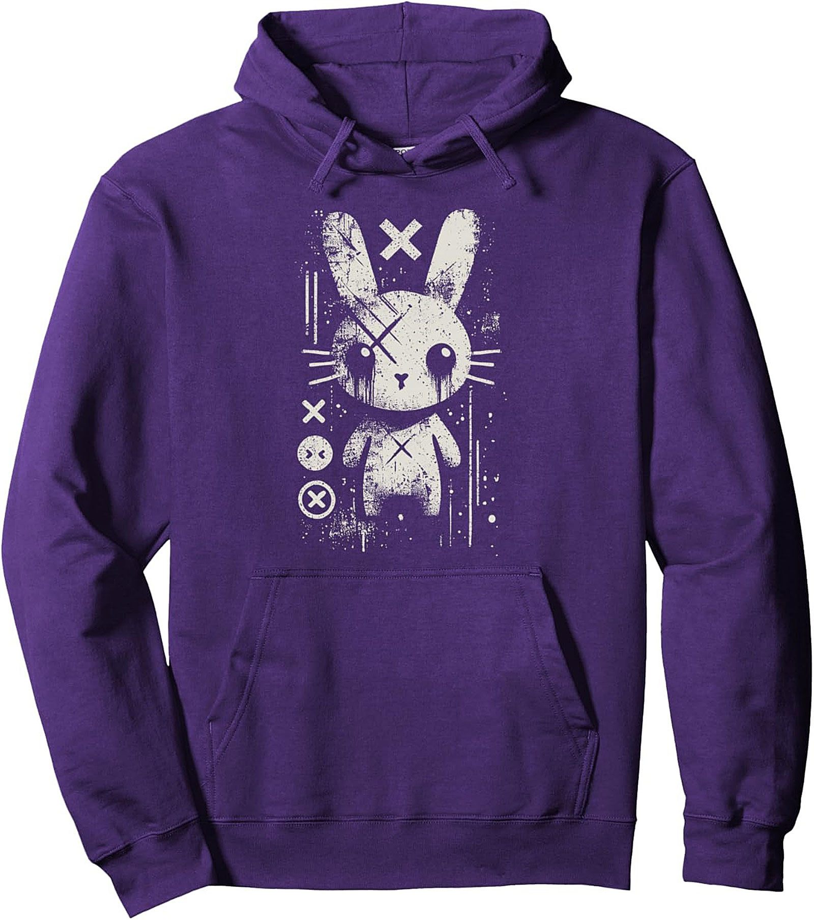 Grunge Bunny Graphic Hoodie - Creepy Cute Streetwear Pullover