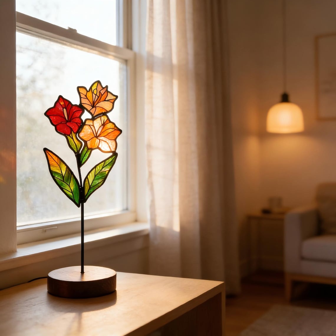 Stained Glass Flower Suncatcher, Birth Month Floral Plant Stake