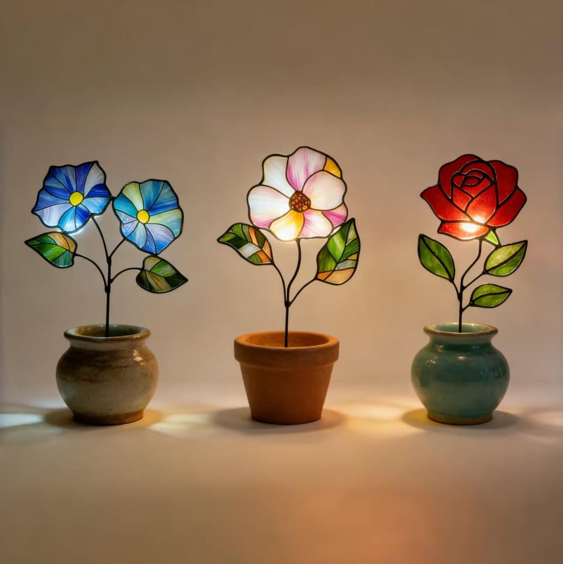 Stained Glass Flower Suncatcher, Birth Month Floral Plant Stake