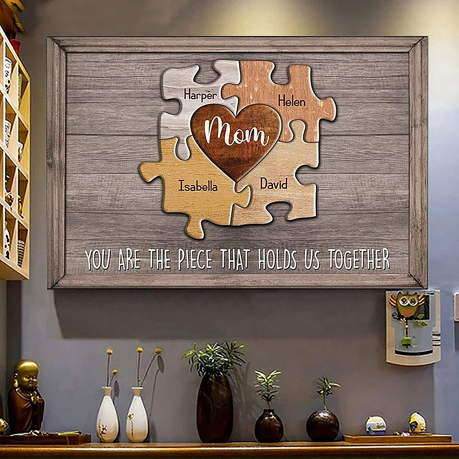 Personalized Puzzle Mom Canvas You Are The Piece That Holds Us Together Wall Art, Mother's Day Gift For Mom Grandmother