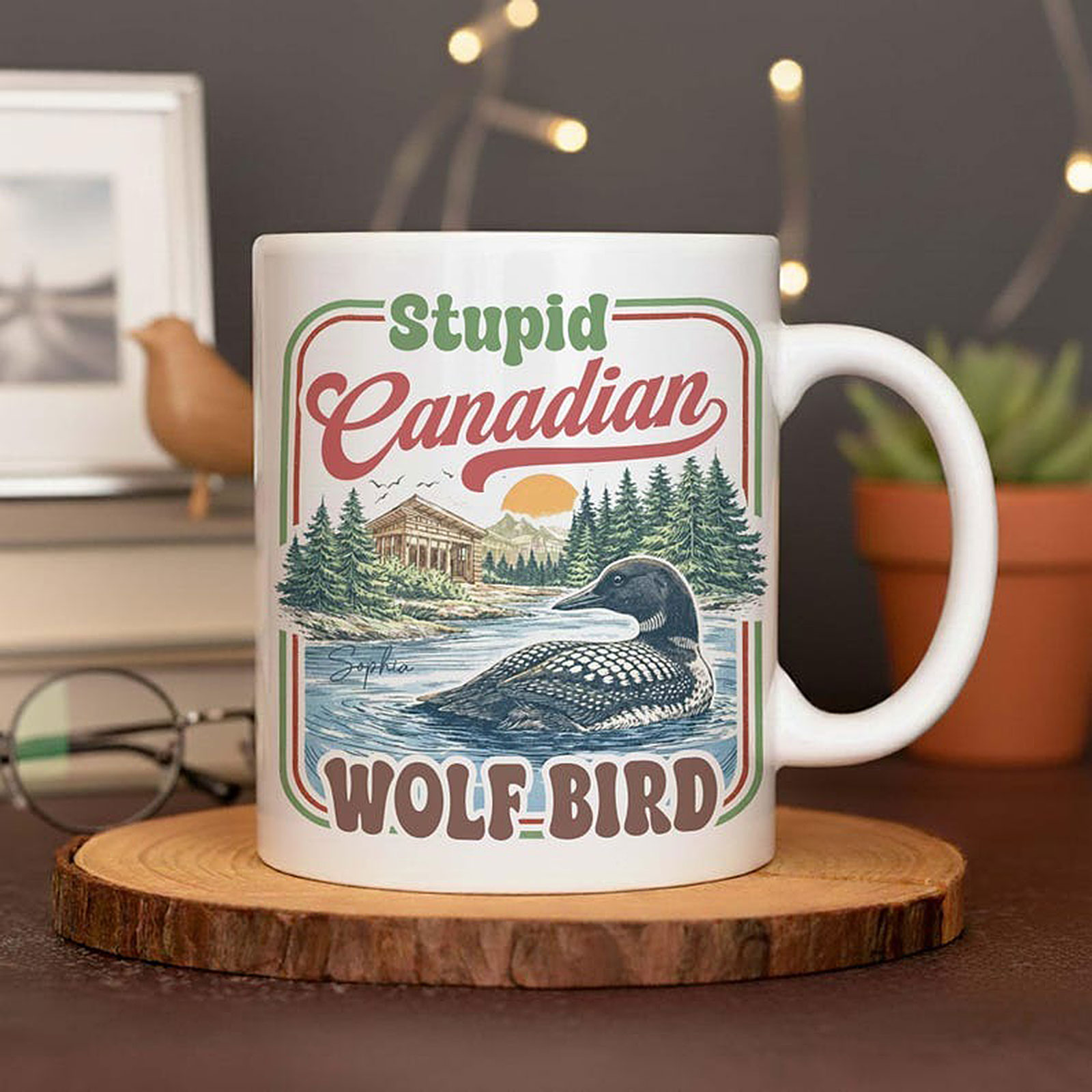 Personalized Loon Bird Coffee Mug, Funny Canadian Bird Retro Enamel Cup, Unique Bird Lover Gift, Ceramic Mug