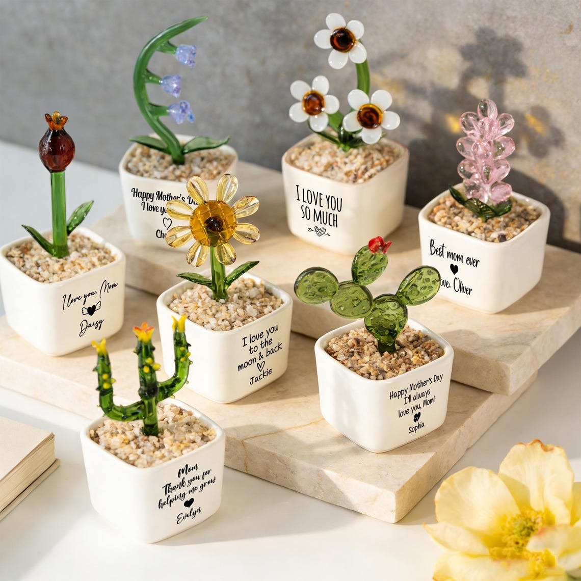 Glass Everlasting Potted Plant,Personalized Flower Pot,Custom Mother's Day Gift For Mom,Hand Blown Glass Potted,Tulip Glass Flower Potted