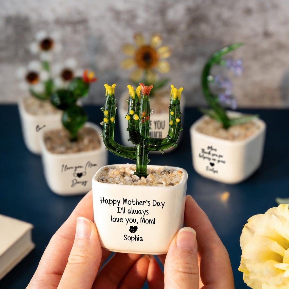 Glass Everlasting Potted Plant,Personalized Flower Pot,Custom Mother's Day Gift For Mom,Hand Blown Glass Potted,Tulip Glass Flower Potted