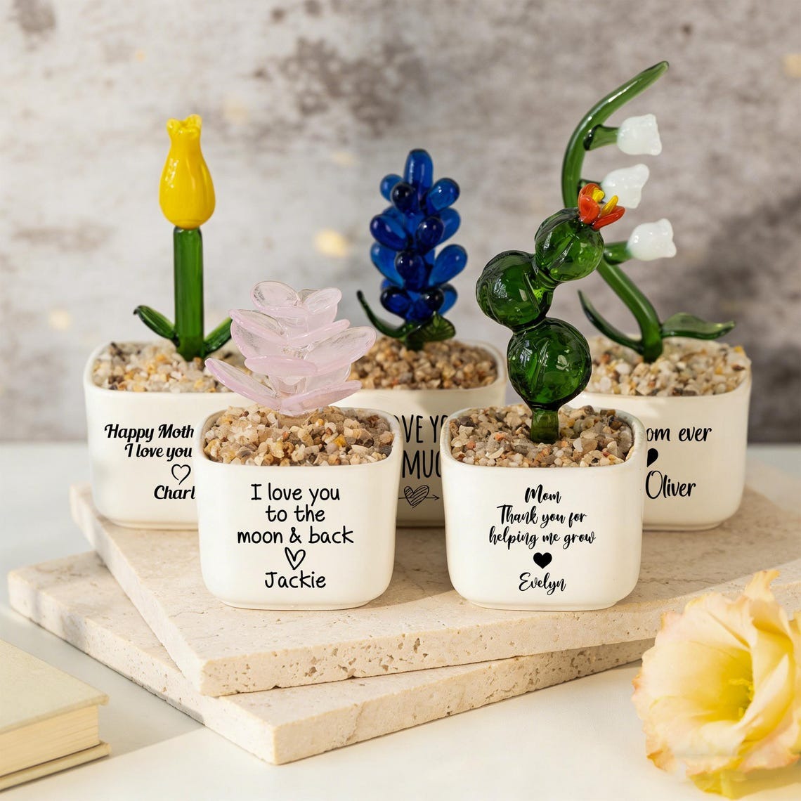 Glass Everlasting Potted Plant,Personalized Flower Pot,Custom Mother's Day Gift For Mom,Hand Blown Glass Potted,Tulip Glass Flower Potted