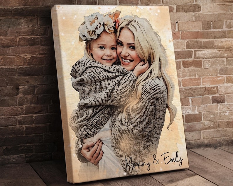 Mother's Day Canvas Gift, Personalized Watercolor Portrait Wall Gifts for New Mom