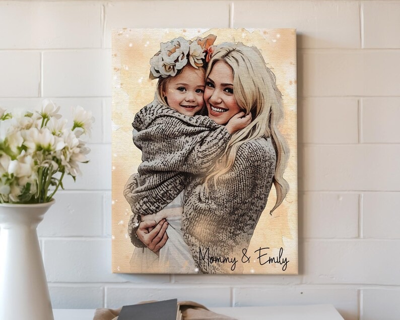 Mother's Day Canvas Gift, Personalized Watercolor Portrait Wall Gifts for New Mom