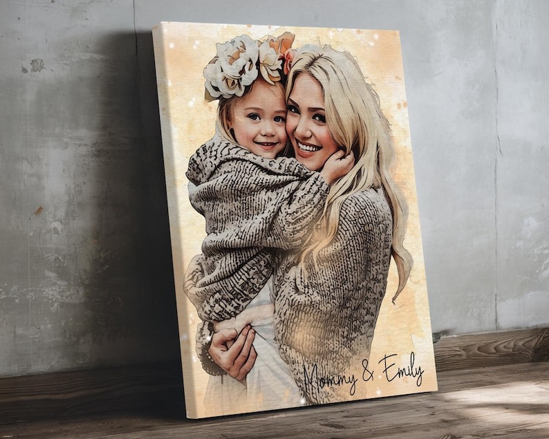 Mother's Day Canvas Gift, Personalized Watercolor Portrait Wall Gifts for New Mom