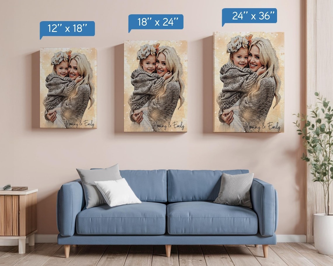 Mother's Day Canvas Gift, Personalized Watercolor Portrait Wall Gifts for New Mom