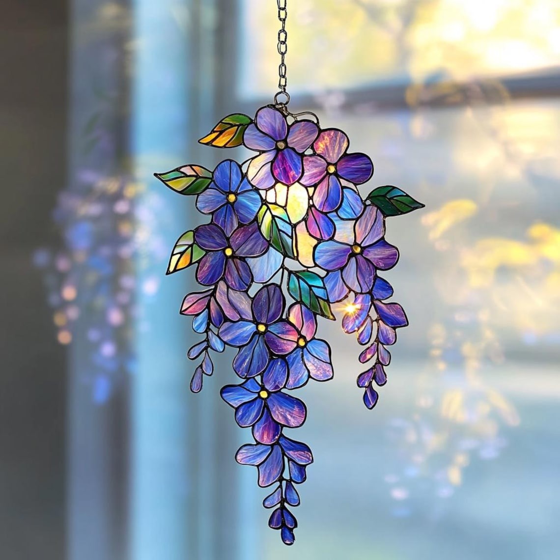 Handmade Acrylic Wisteria Suncatcher – Holographic Floral Window Decor