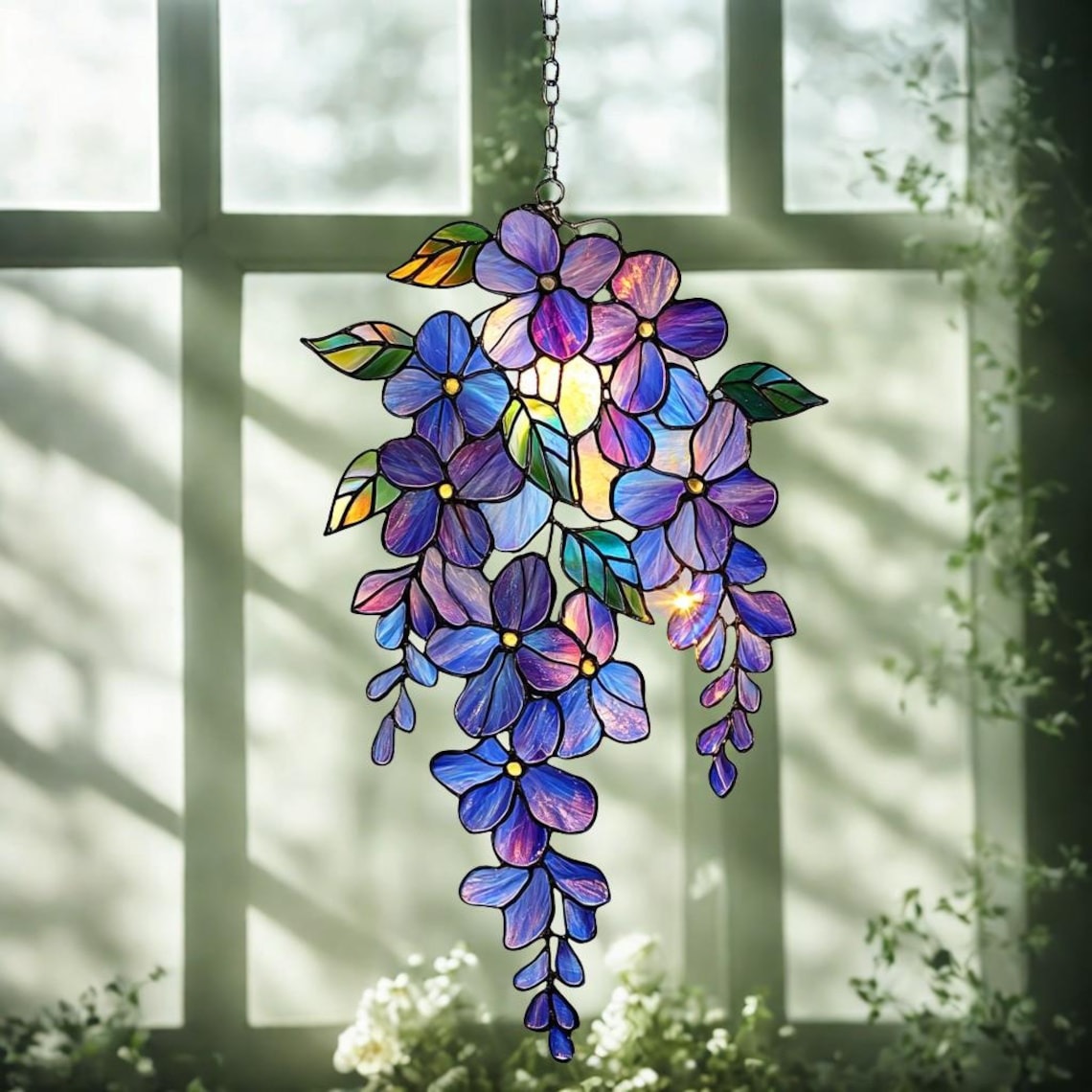 Handmade Acrylic Wisteria Suncatcher – Holographic Floral Window Decor