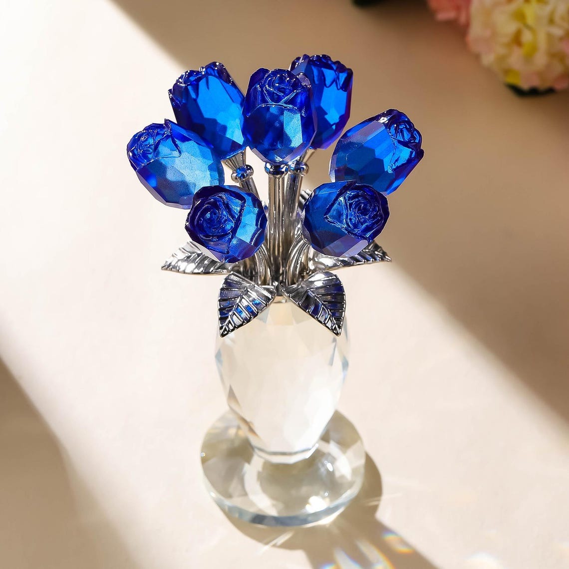 Crystal Rose Flower Ornament, Glass Rose Bouquet, Crystal Decor for Home, Crystal Glass Flower Gift for Mother's Day, anniversary, birthday