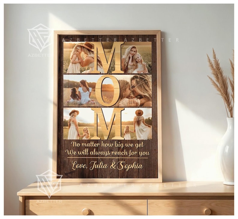 Custom Mom Photo Collage Canvas – Personalized Mother's Day Gift No Matter How Big We Get – Unique Birthday Gift for Mom from Daughter & Son
